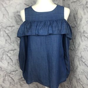 NWT LOFT Denim Cutout Shoulder Top